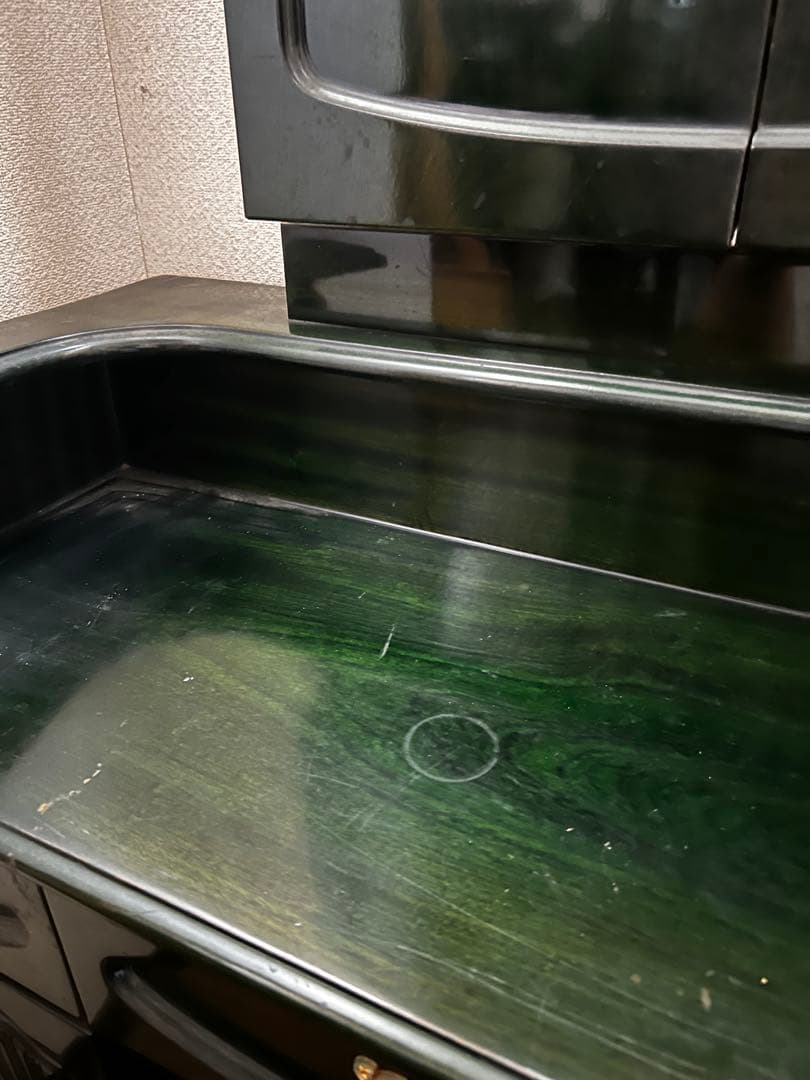 昭和レトロ　深緑色　木製ドレッサー 三面鏡付き