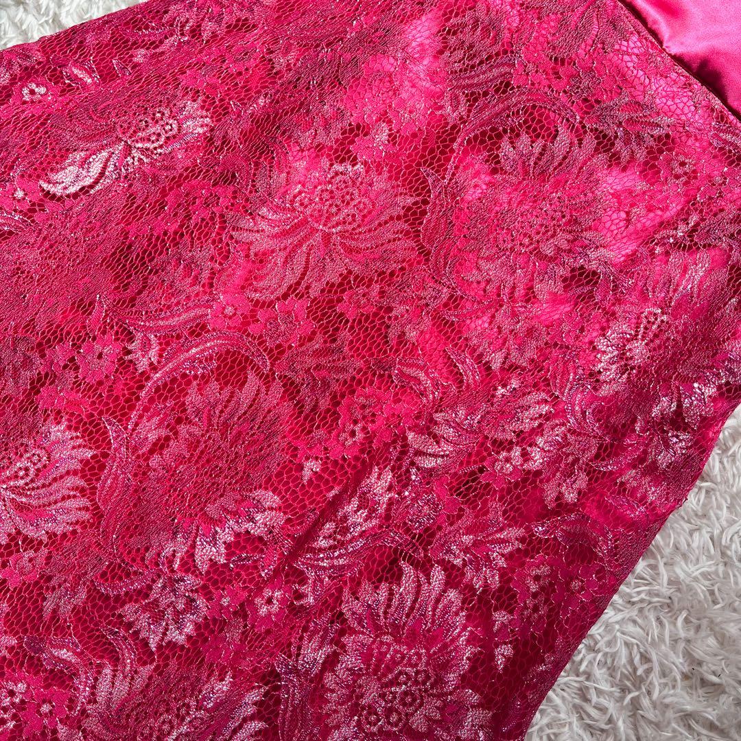 エメ ステージドレス 演奏会 9号 ロイヤルピンク 刺繍レース Aライン リボン