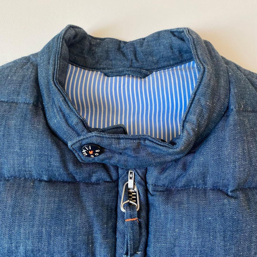 45R　umii908　ダウンベスト　インディゴ染め　ロゴボタン　ジップアップ