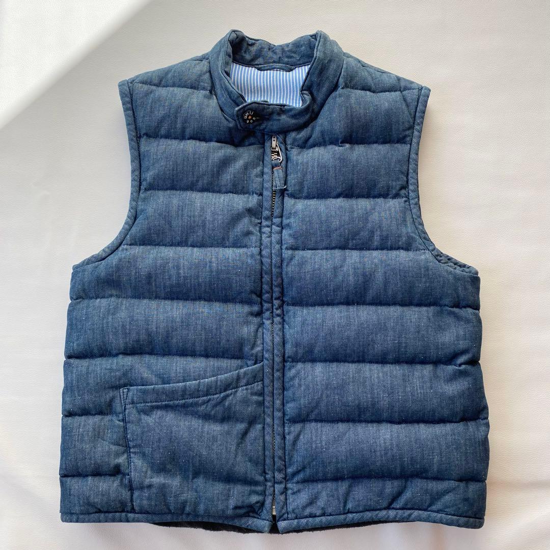 45R　umii908　ダウンベスト　インディゴ染め　ロゴボタン　ジップアップ