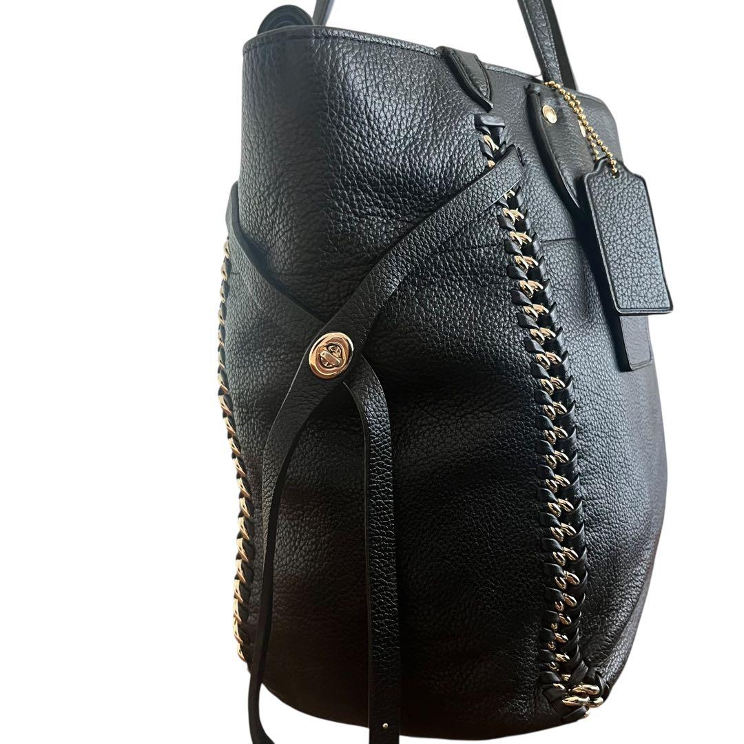 美品✨A4収納　コーチ　トートバッグ　ビジネス　ワンショルダー　レザー　ブラック