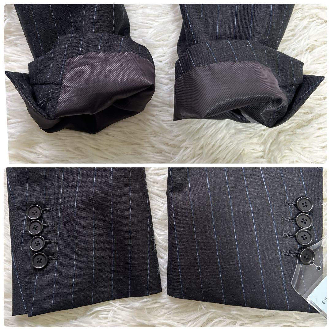 ✨未使用タグ付き✨英国 HEALD生地 メンズ スーツ Y6濃グレー ストライプ