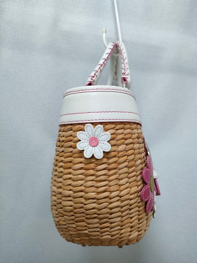 COACH コーチ フラワーモチーフ ストロー レザー かご バッグ