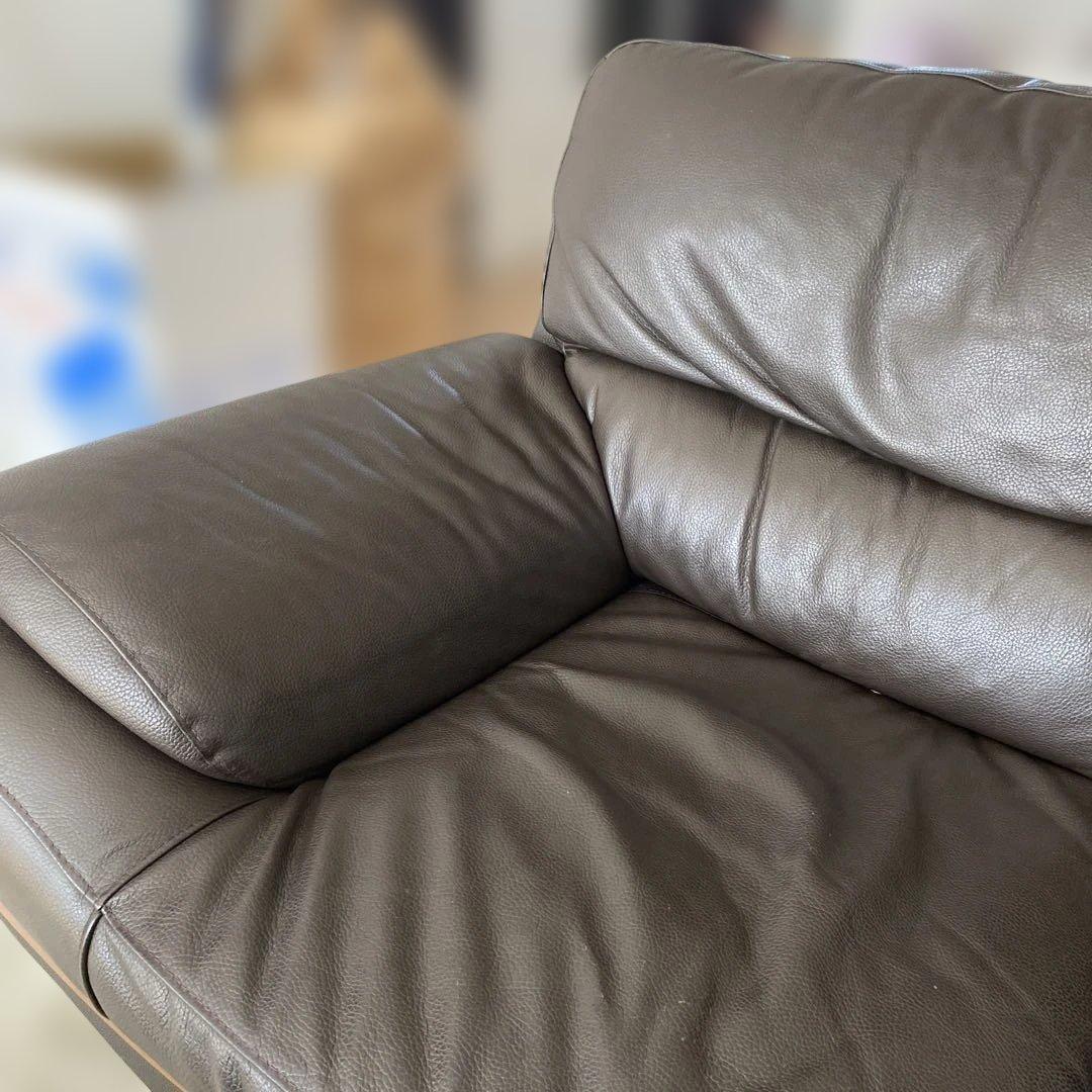 ソファ　日本製　牛革　革　シボ加工　ソファー　革ソファ　茶色　送料込