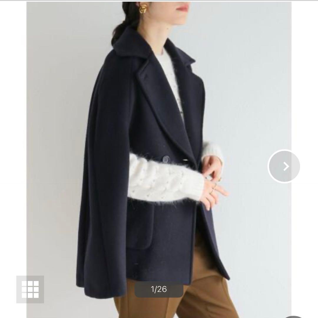 IENA　二重織シャルムビーバーケープコート　ネイビー