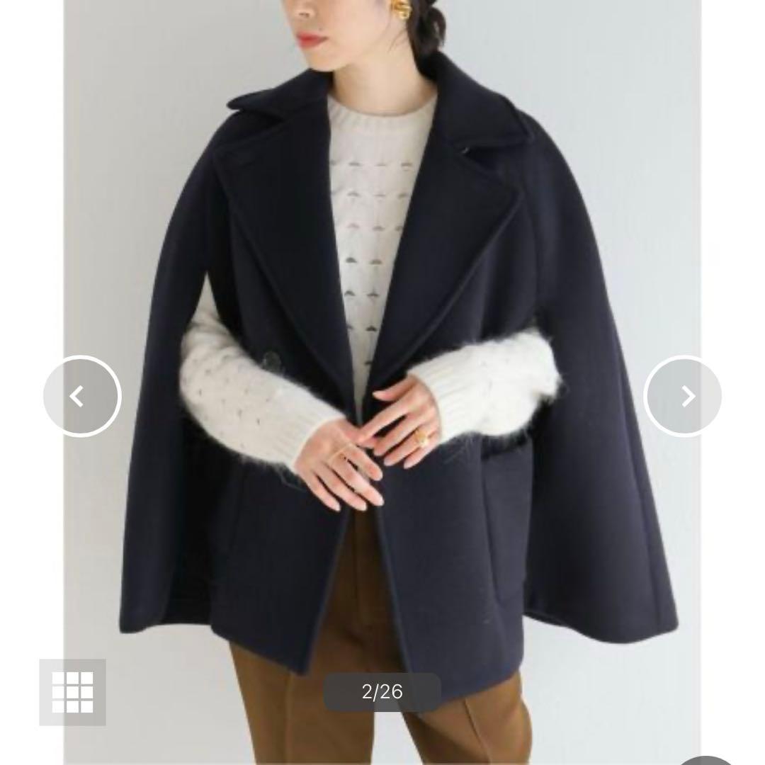 IENA　二重織シャルムビーバーケープコート　ネイビー