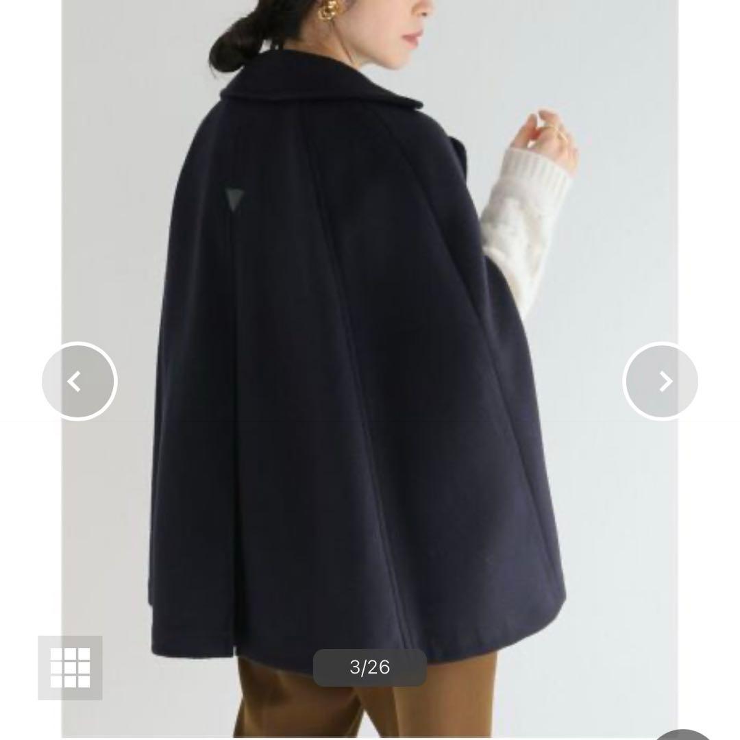 IENA　二重織シャルムビーバーケープコート　ネイビー