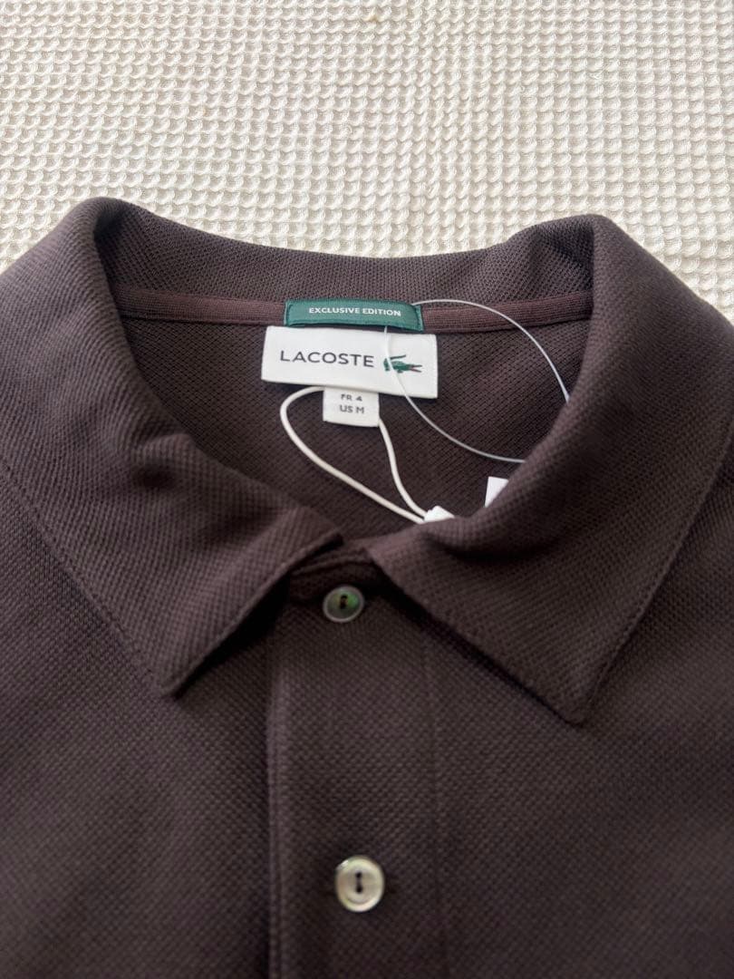 新品 ラコステ 長袖ポロシャツ 鹿の子 ダークブラウン サイズ４