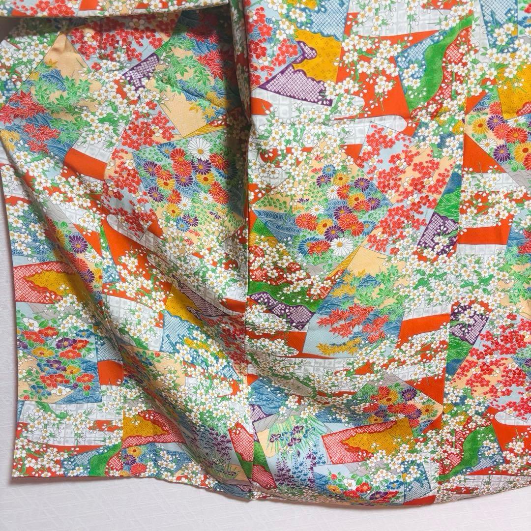 【女の子】 着物単品 草花模様 流水 波紋様 七五三 7歳