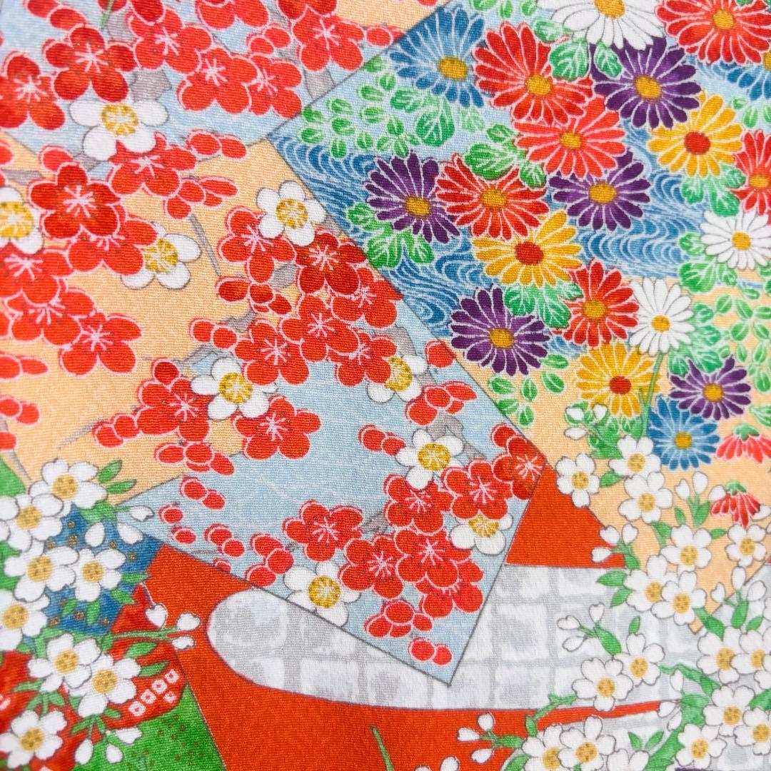 【女の子】 着物単品 草花模様 流水 波紋様 七五三 7歳