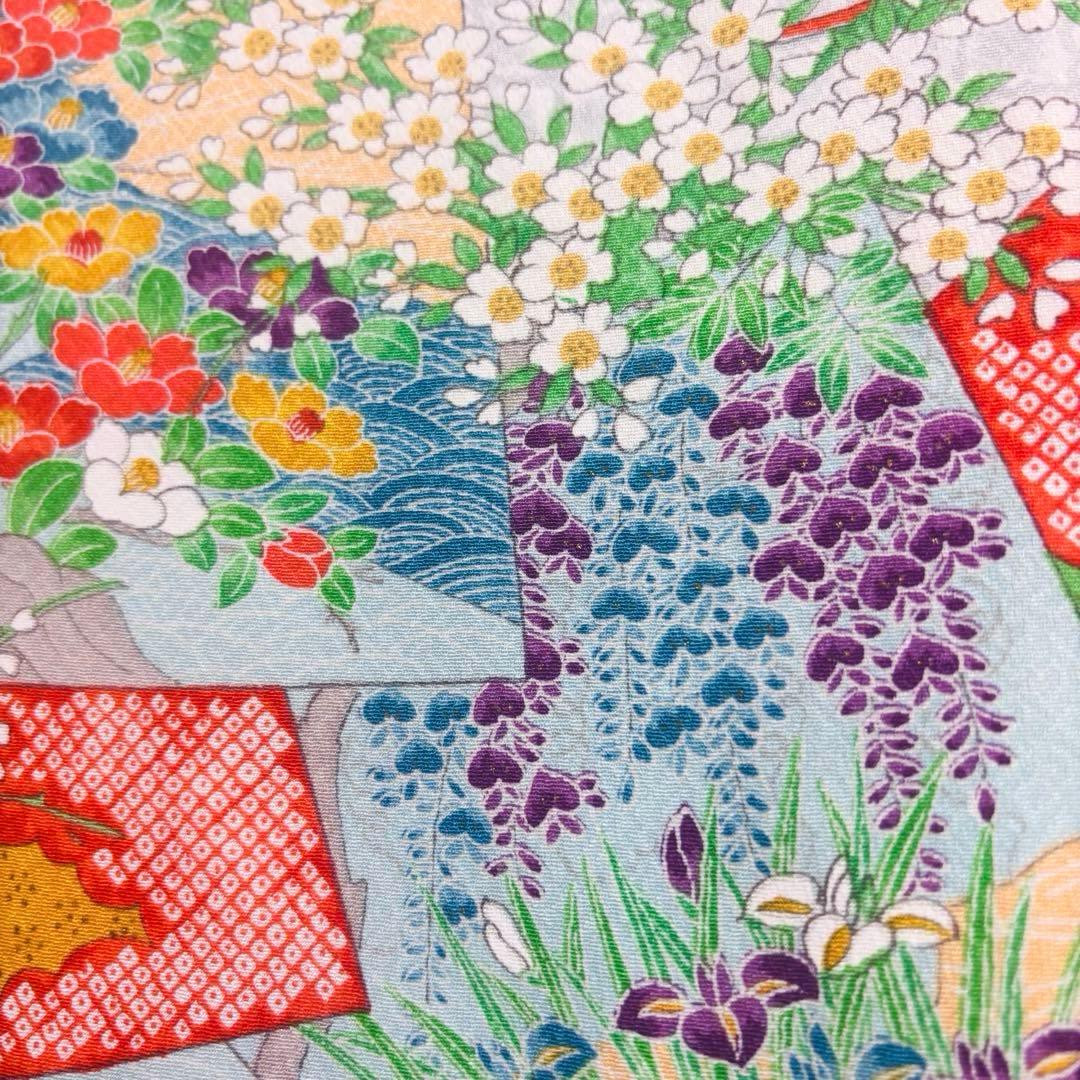 【女の子】 着物単品 草花模様 流水 波紋様 七五三 7歳