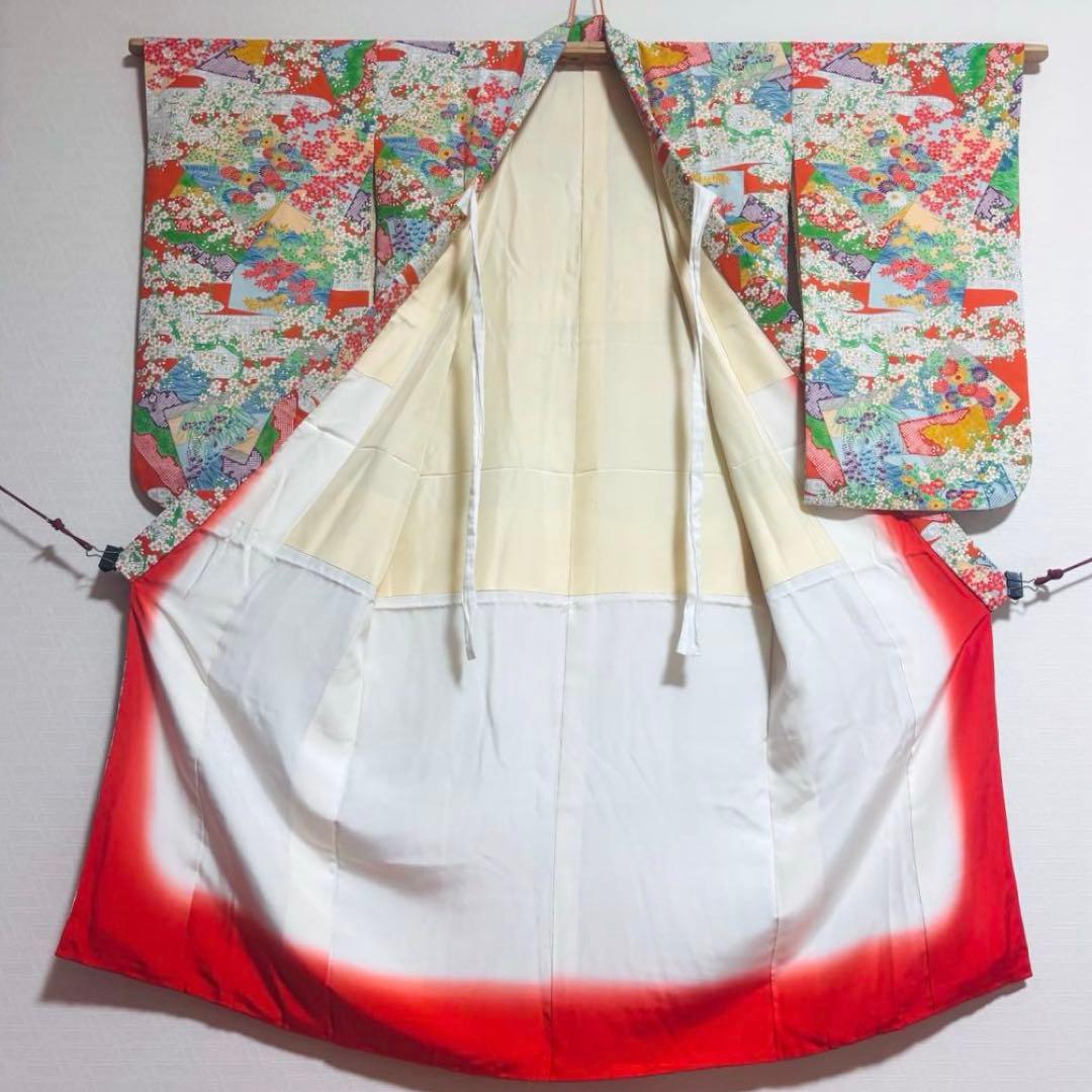 【女の子】 着物単品 草花模様 流水 波紋様 七五三 7歳