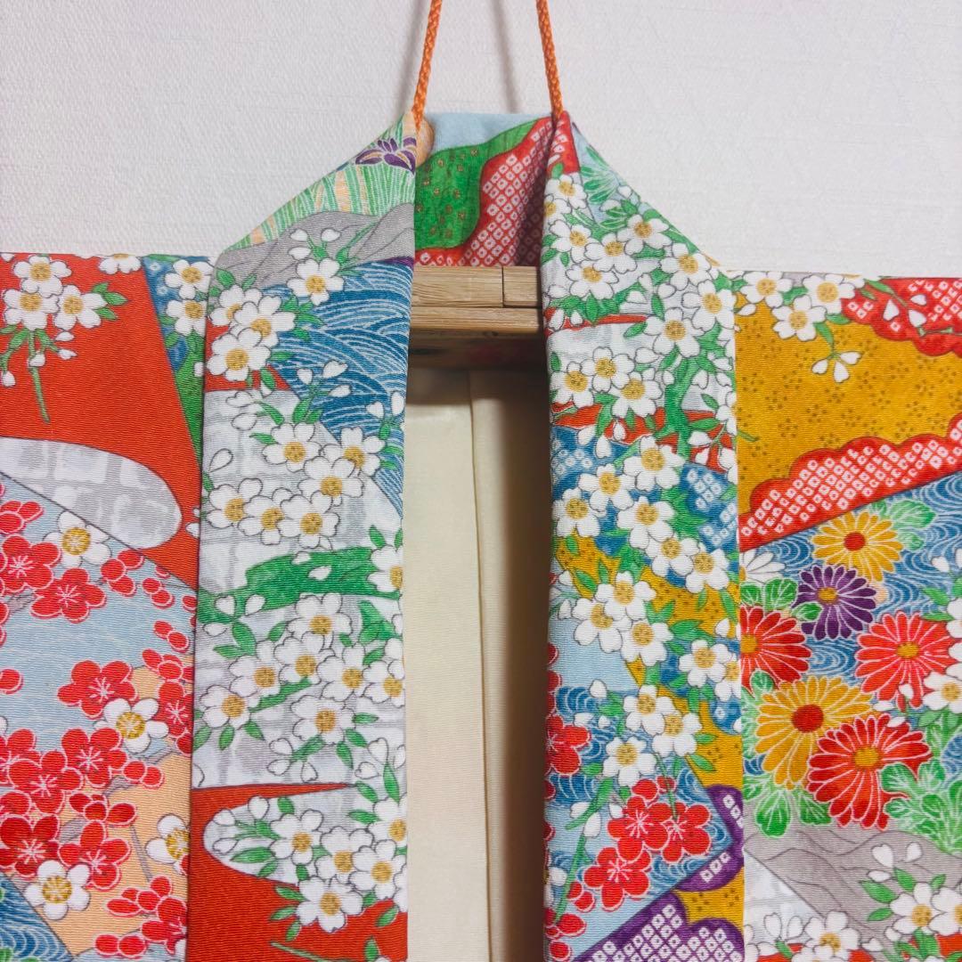 【女の子】 着物単品 草花模様 流水 波紋様 七五三 7歳