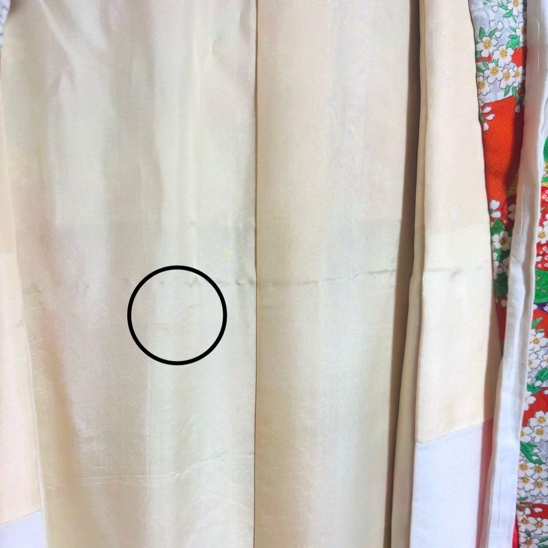 【女の子】 着物単品 草花模様 流水 波紋様 七五三 7歳