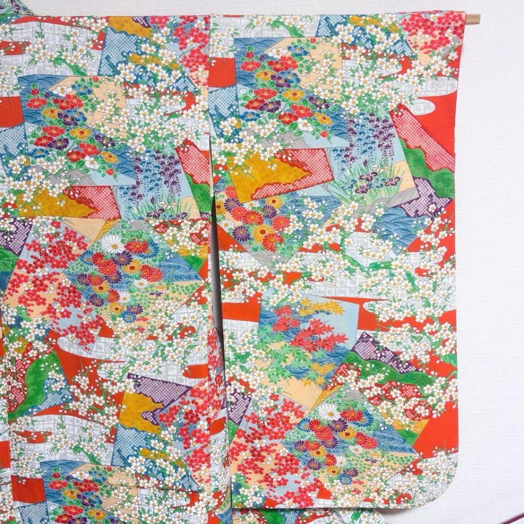 【女の子】 着物単品 草花模様 流水 波紋様 七五三 7歳