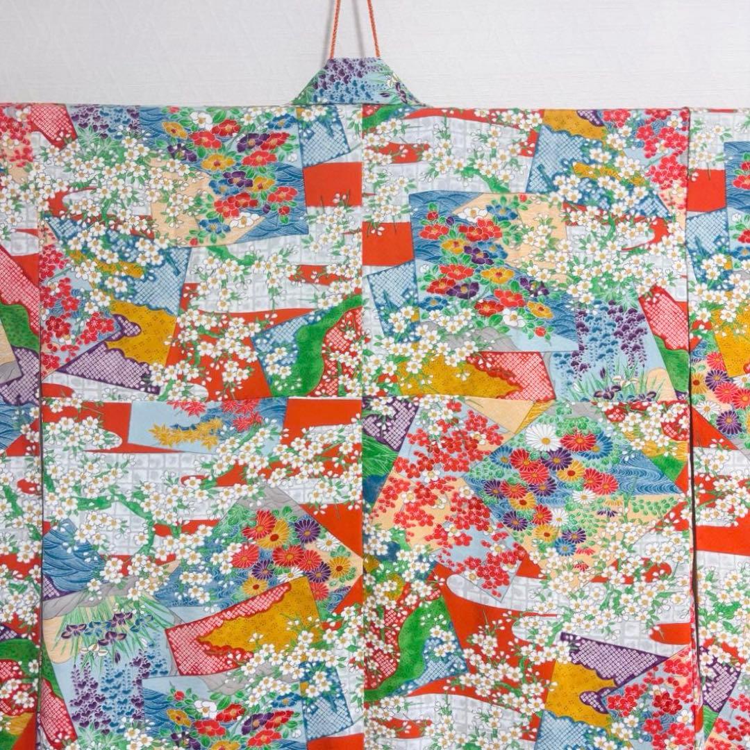 【女の子】 着物単品 草花模様 流水 波紋様 七五三 7歳