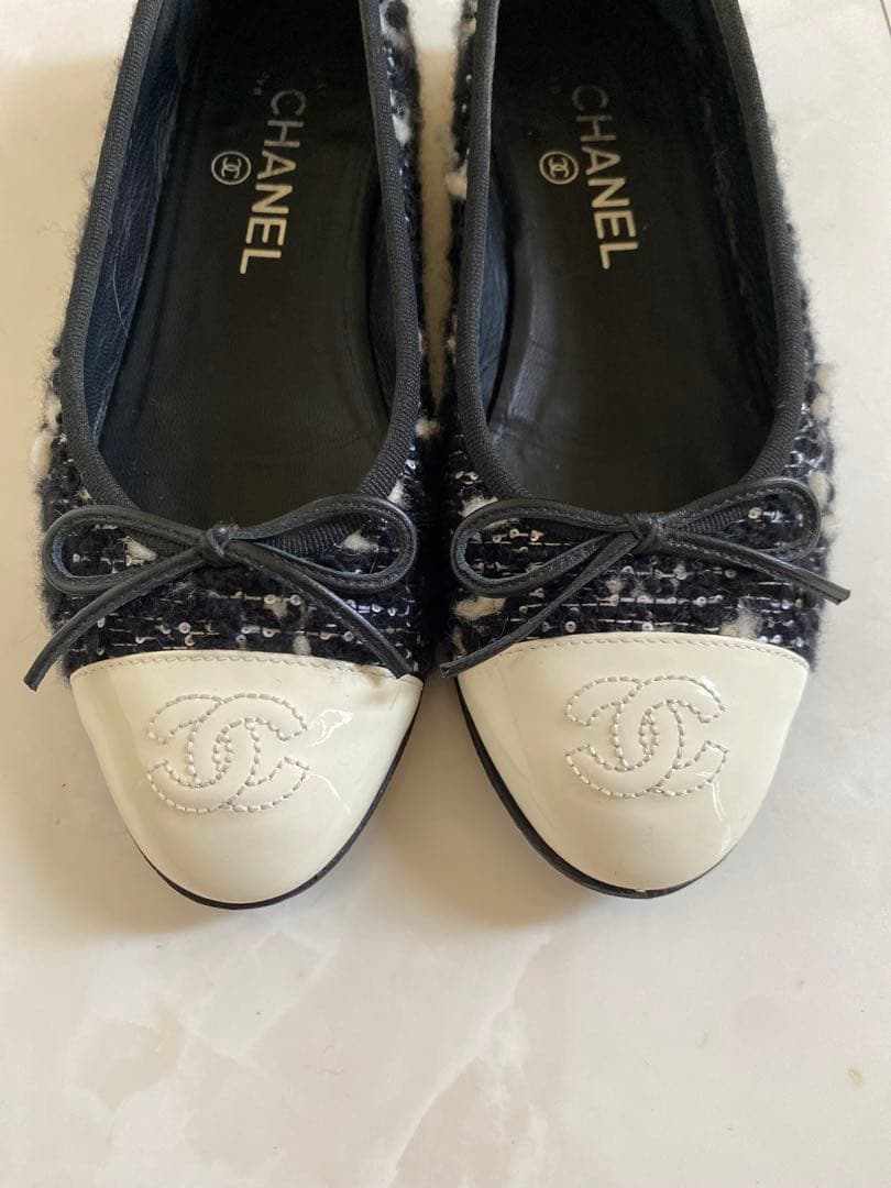 専用 CHANEL ツイード バレエシューズ バレリーナ 黒 36.5 シャネル