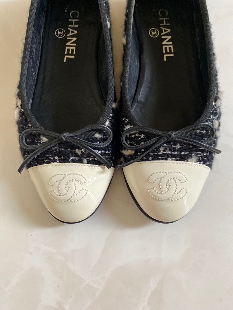 専用 CHANEL ツイード バレエシューズ バレリーナ 黒 36.5 シャネル
