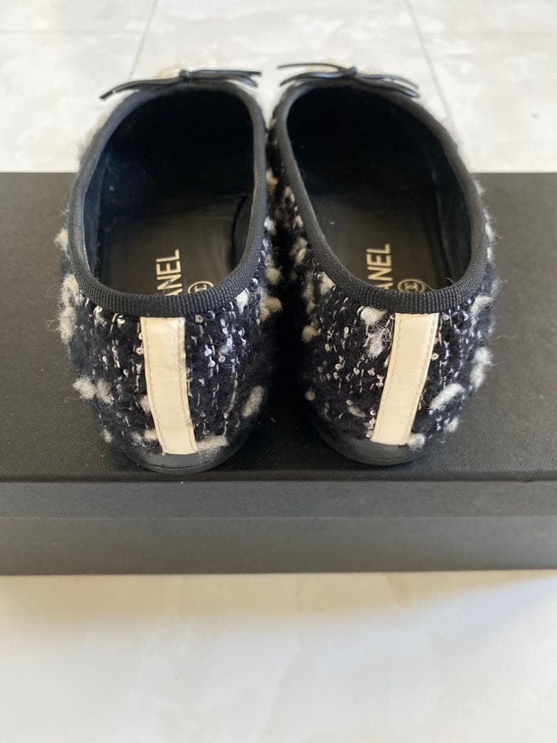 専用 CHANEL ツイード バレエシューズ バレリーナ 黒 36.5 シャネル