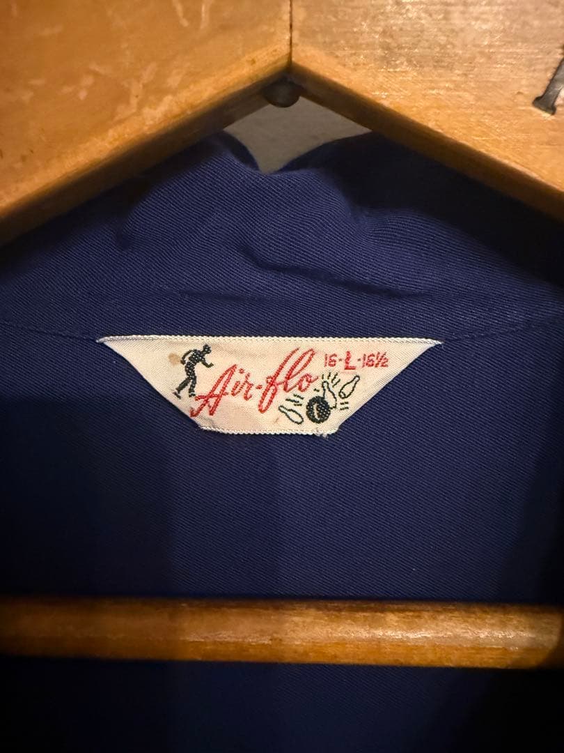 60sヴィンテージボーリングシャツ紺ネイビーピンボタン古着