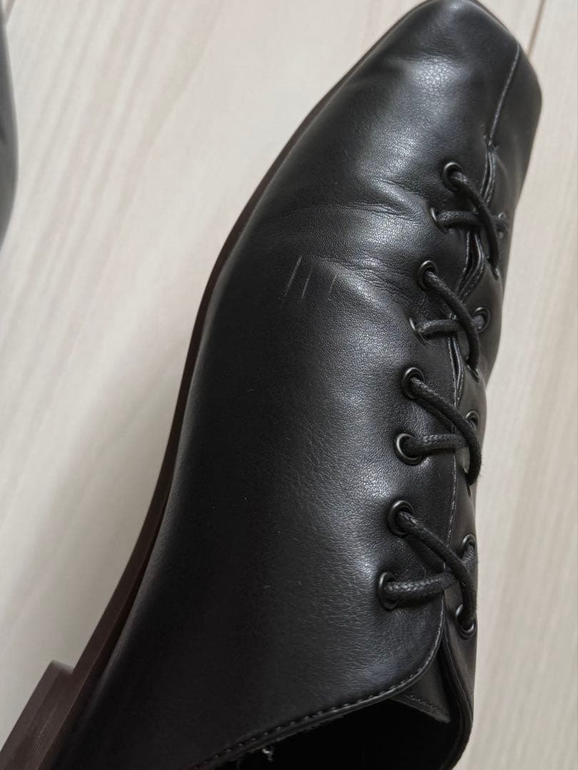 studio doe ブラックレザー レースアップシューズ