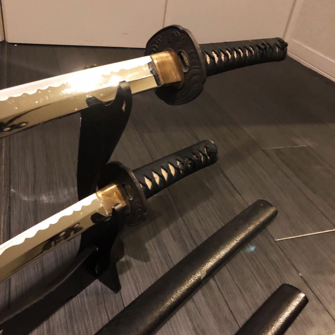 高級模造刀　居合刀　 美術刀剣　太刀　脇差　大小セット　深緑拵え