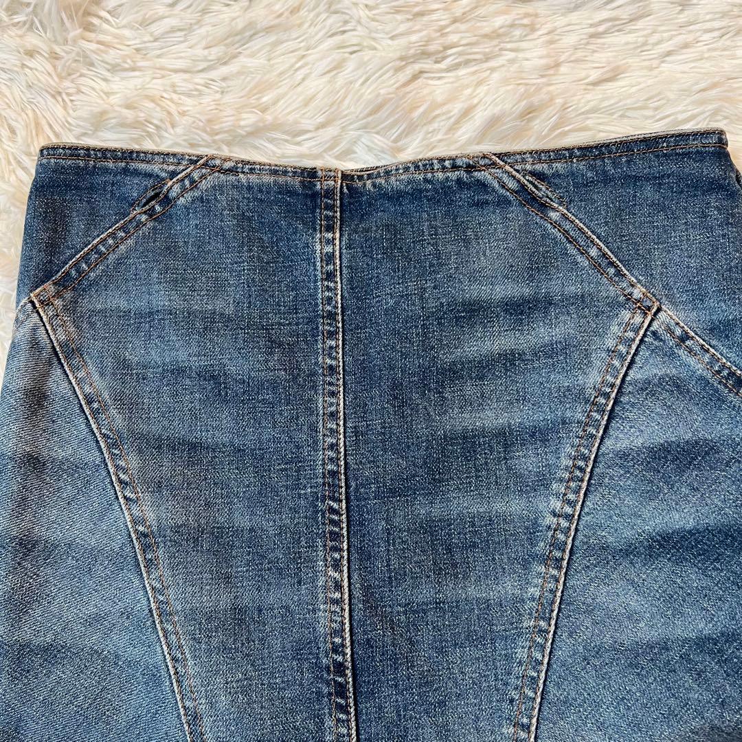 ロベルトカヴァリ ヴィンテージ デニム マーメイド スカート 革 ポケット 希少