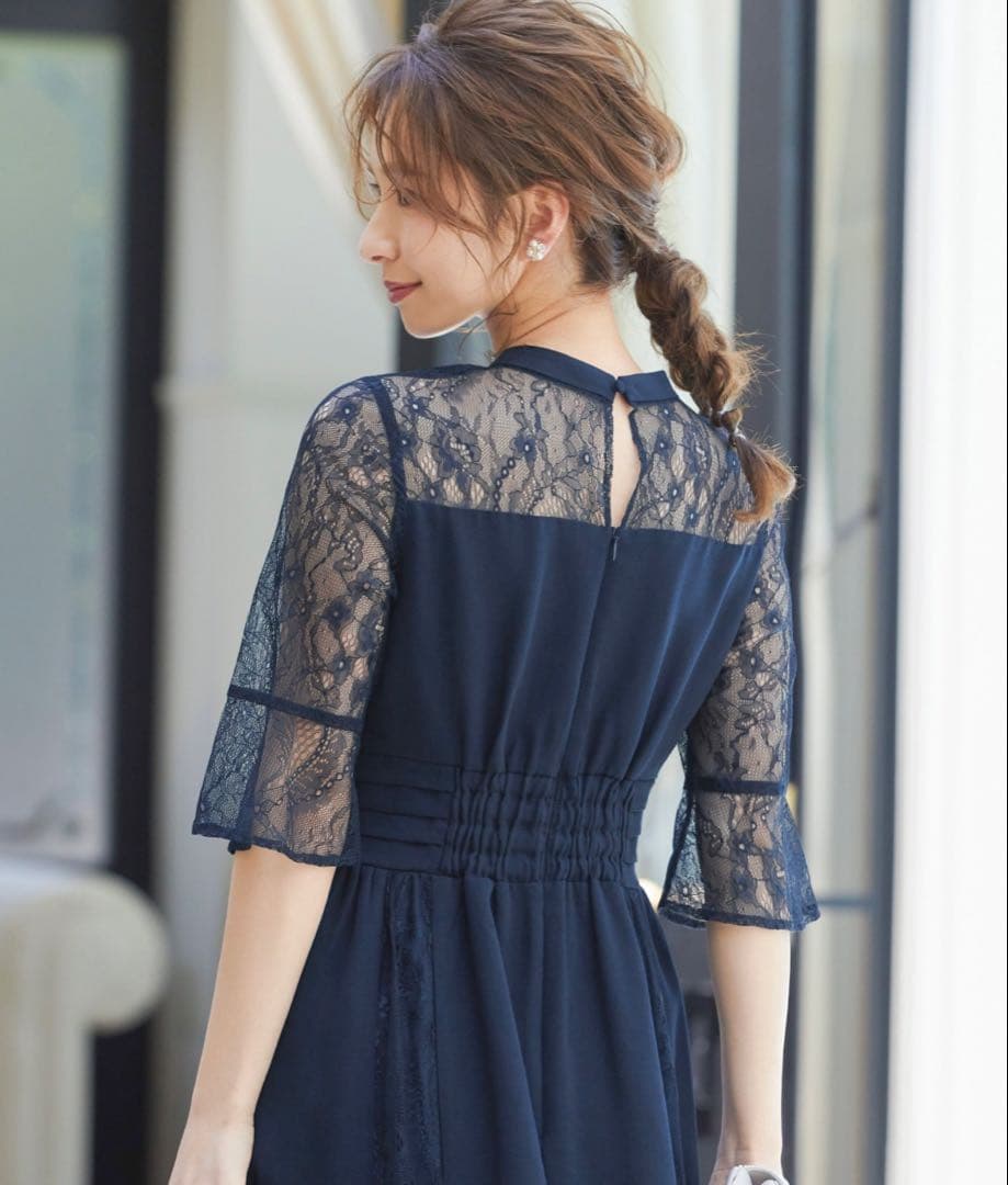 【niana】 ビスチェ風ハイネックレース結婚式ワンピース　shortサイズ