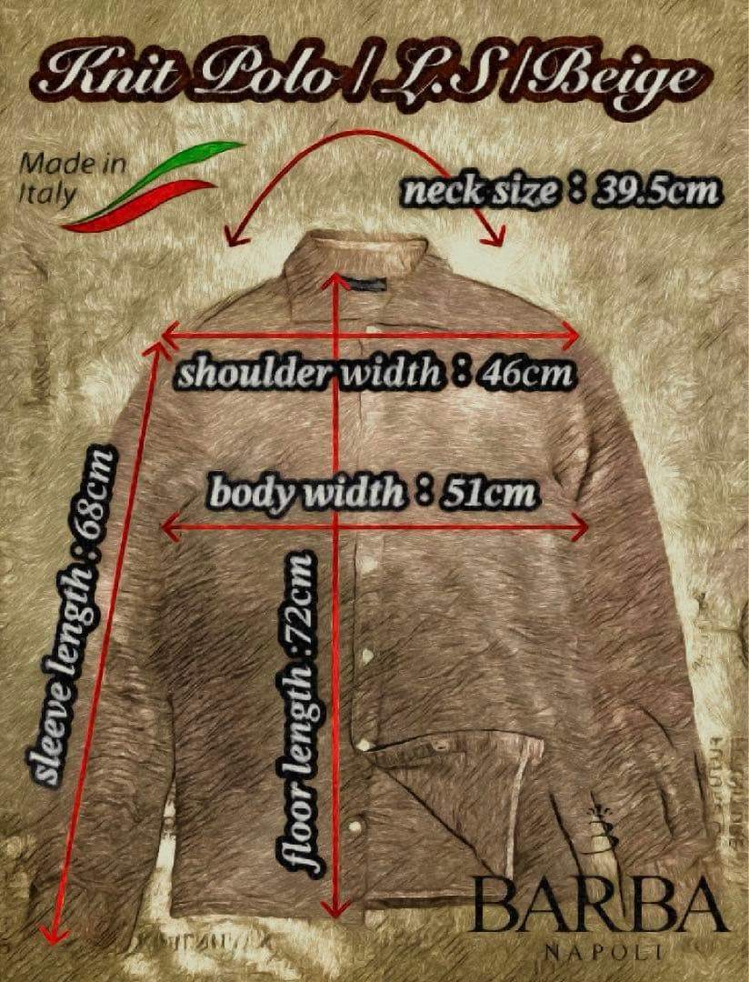 【美品】BARBA／バルバ／ニットポロ／ロングスリーブ／ベージュ／イタリア製