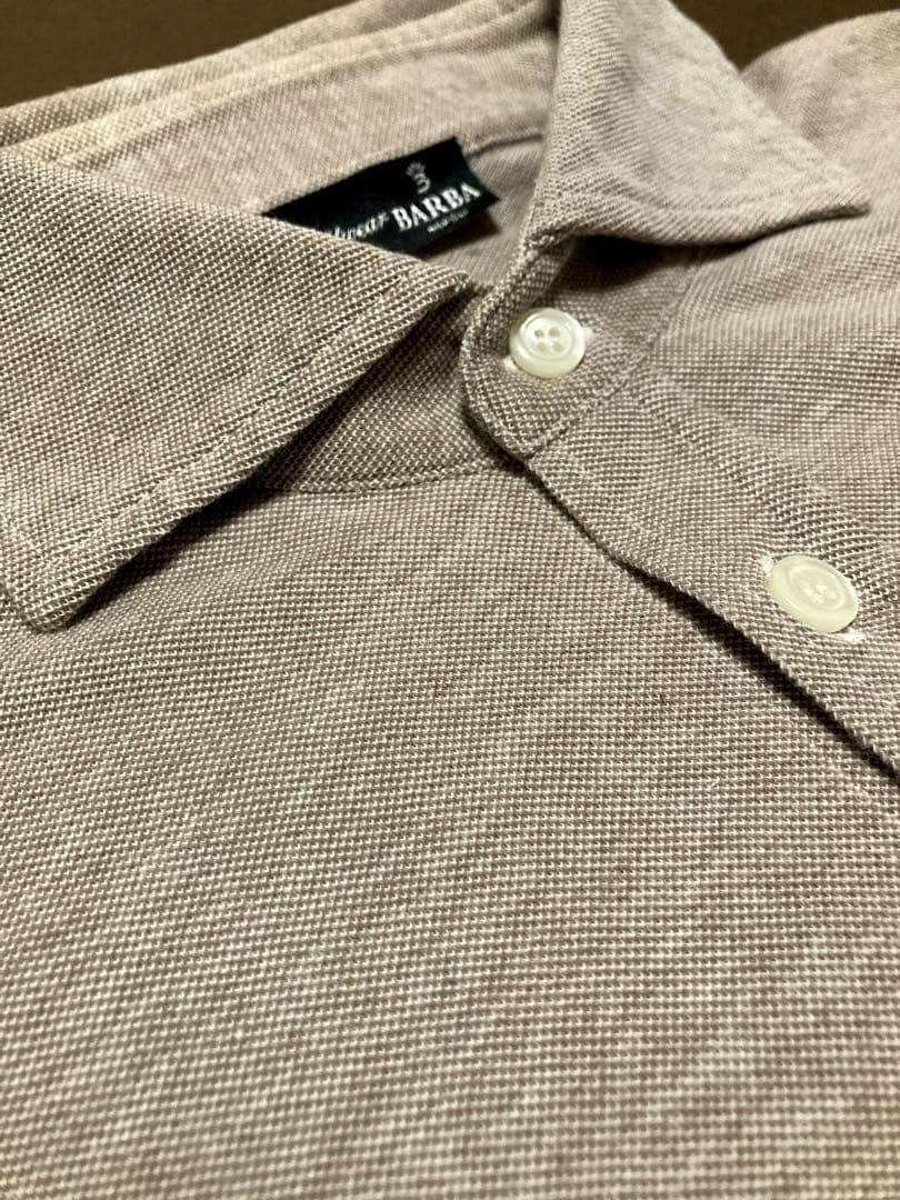 【美品】BARBA／バルバ／ニットポロ／ロングスリーブ／ベージュ／イタリア製