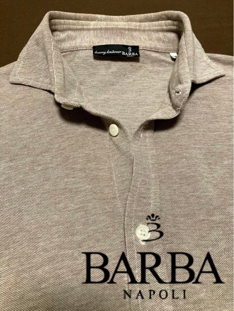 【美品】BARBA／バルバ／ニットポロ／ロングスリーブ／ベージュ／イタリア製