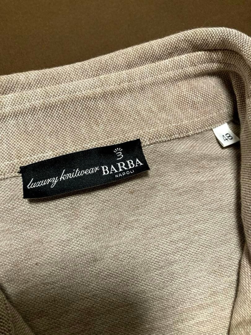 【美品】BARBA／バルバ／ニットポロ／ロングスリーブ／ベージュ／イタリア製