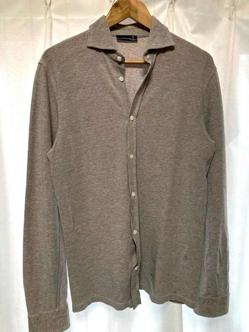 【美品】BARBA／バルバ／ニットポロ／ロングスリーブ／ベージュ／イタリア製