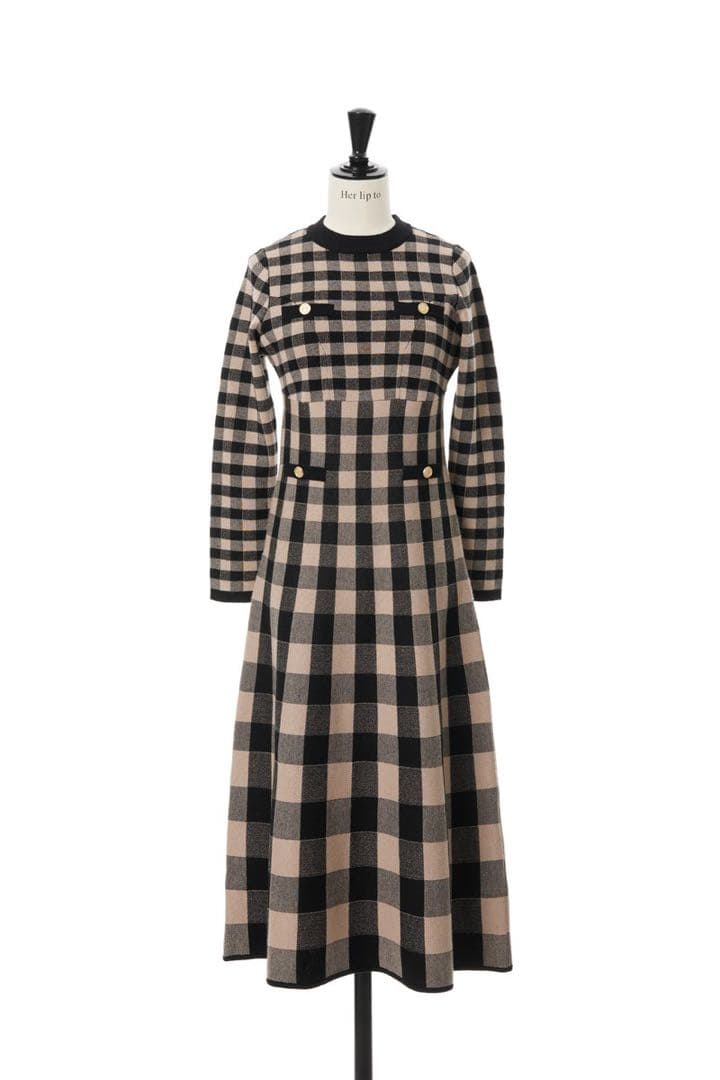 ワンピース Herlipto Plaid Jacquard Knit Dress S