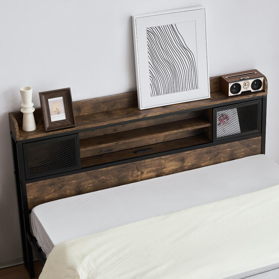 最後1セット！高級【SD・セミダブル】ベッドフレーム・コンセント付きBROWN