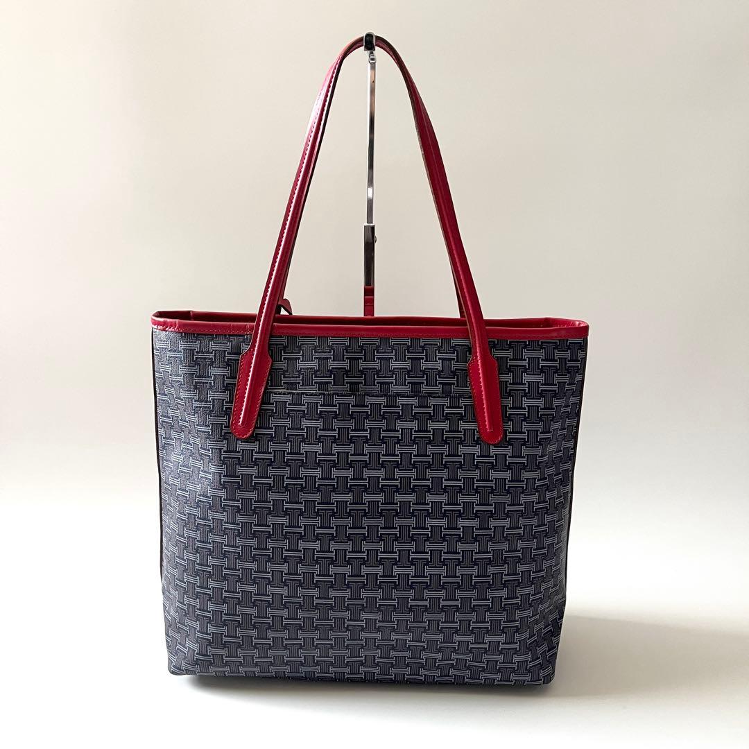 ランバンコレクション　トートバッグ　フェリア　PVC　レザー　ネイビー　レッド