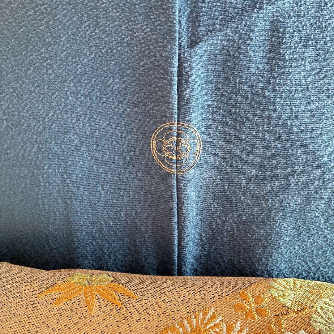 色無地　フルセット　着物　正絹　一つ紋　ブルー系　J9