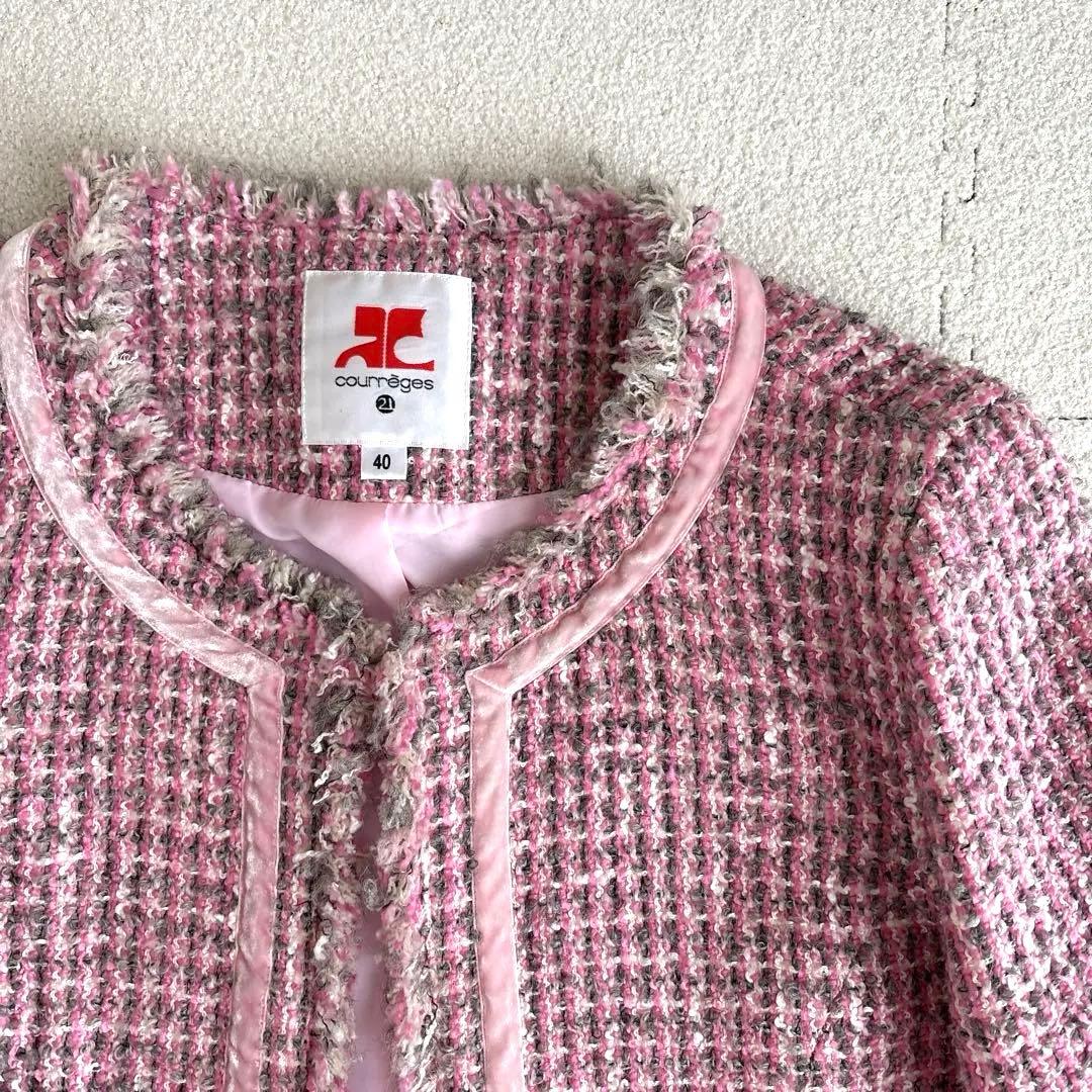 COURREGES ピンク ツイードジャケット L 美品 姫系 通勤 卒園式