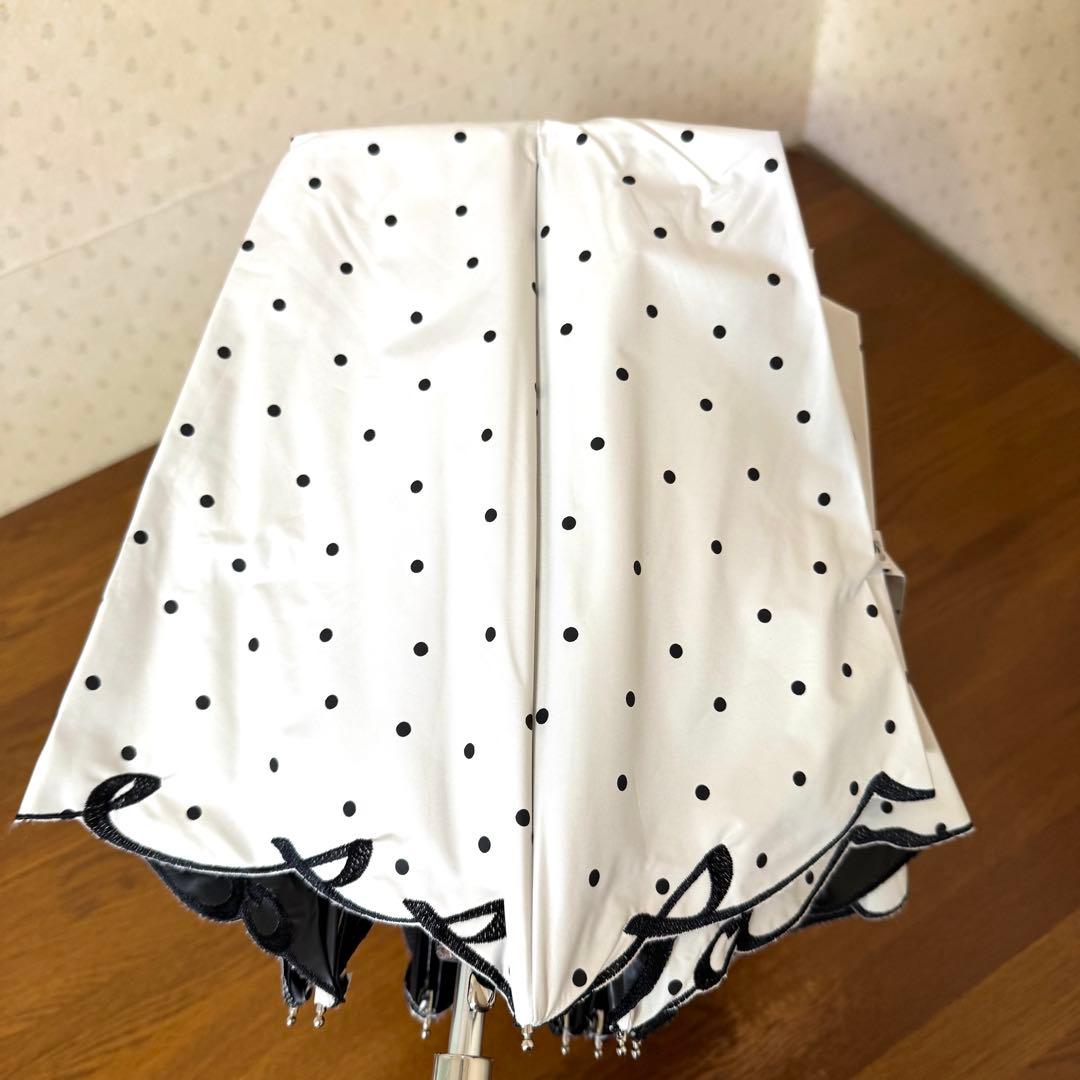 ★新品★サンドレス　晴雨兼用　日傘　楽折　ジャンプ式　1級遮光　遮熱　ドット　白