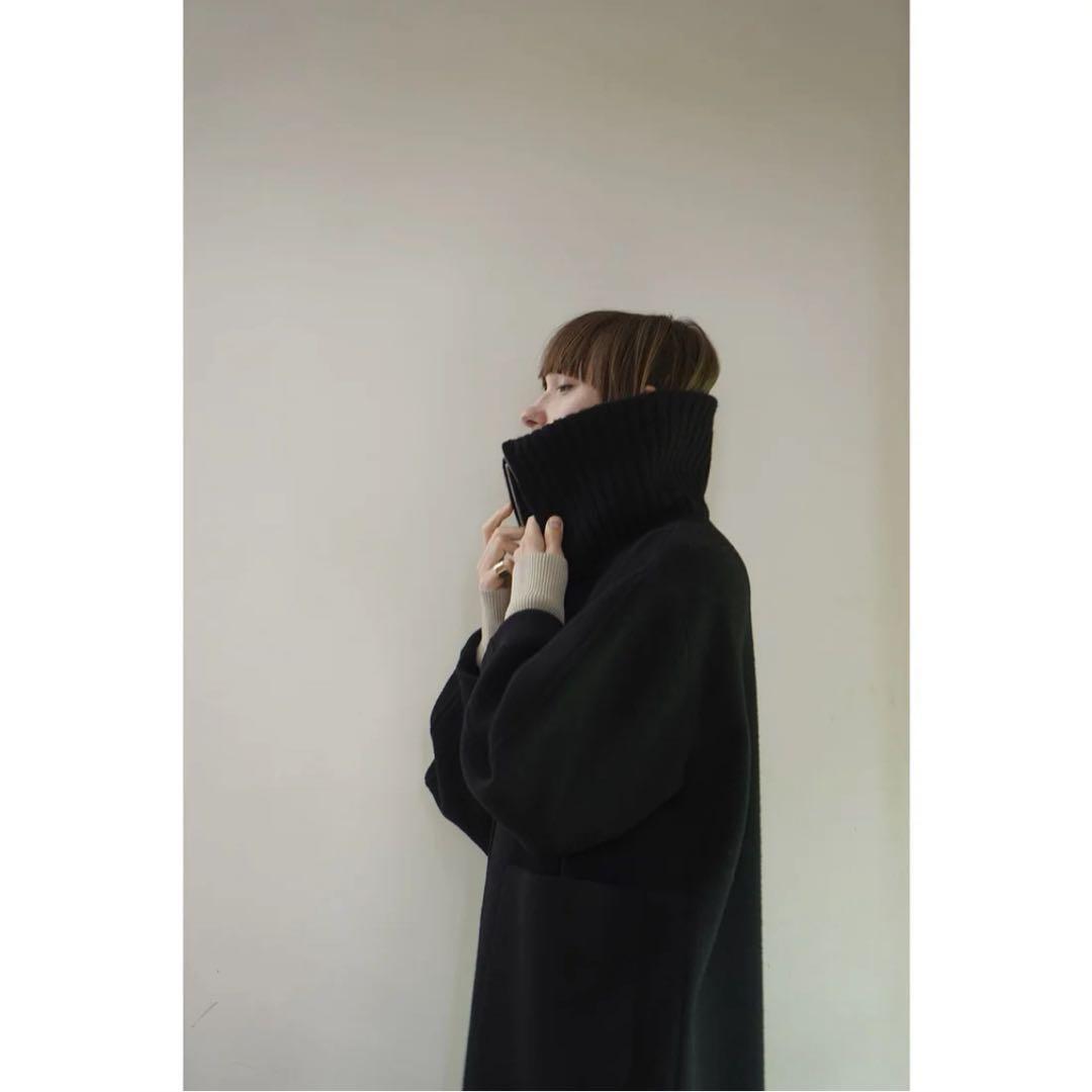 CLANE RIB COLLAR WOOL LONG COAT ブラック