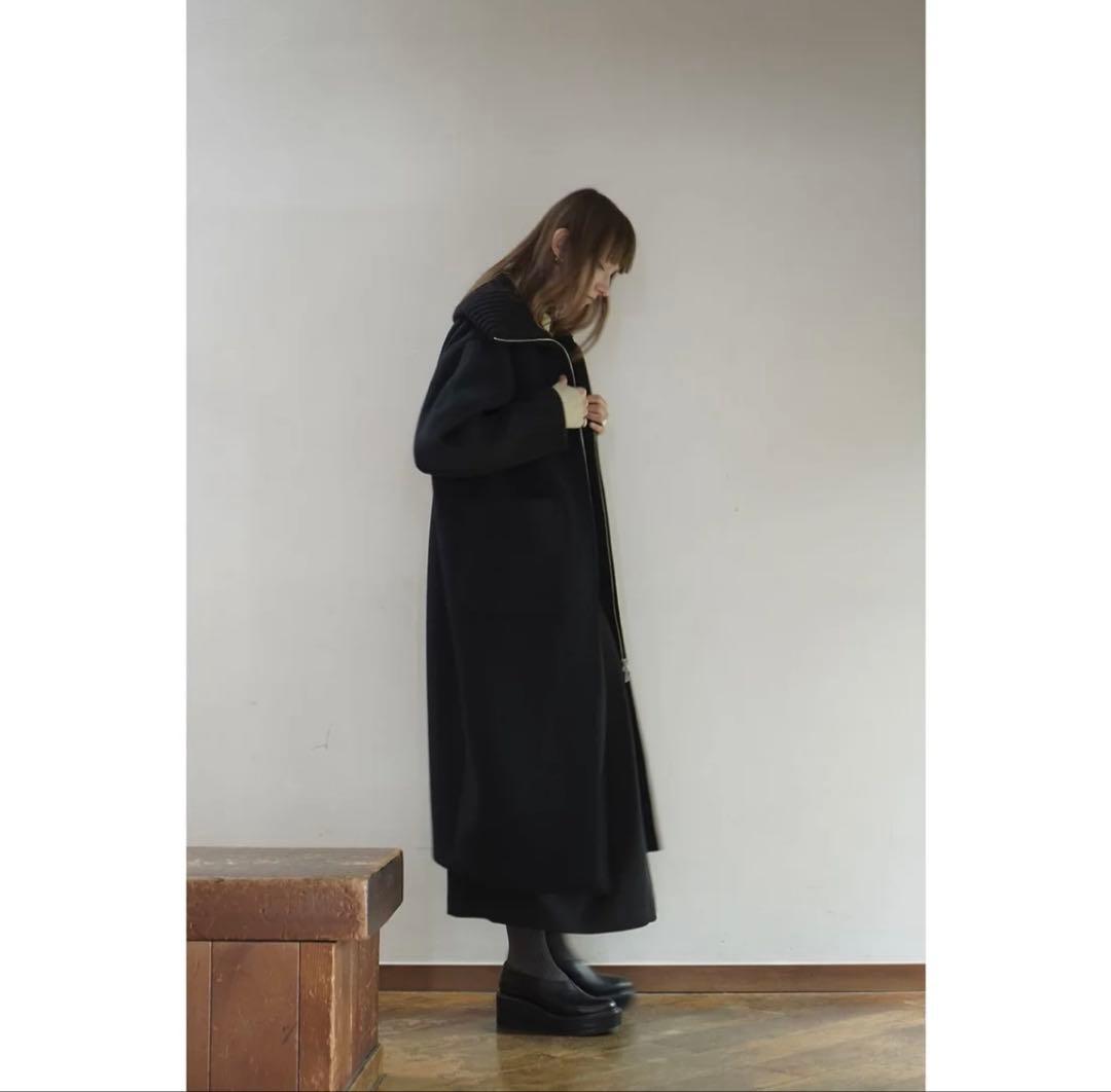 CLANE RIB COLLAR WOOL LONG COAT ブラック