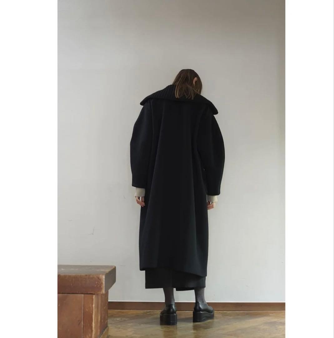 CLANE RIB COLLAR WOOL LONG COAT ブラック