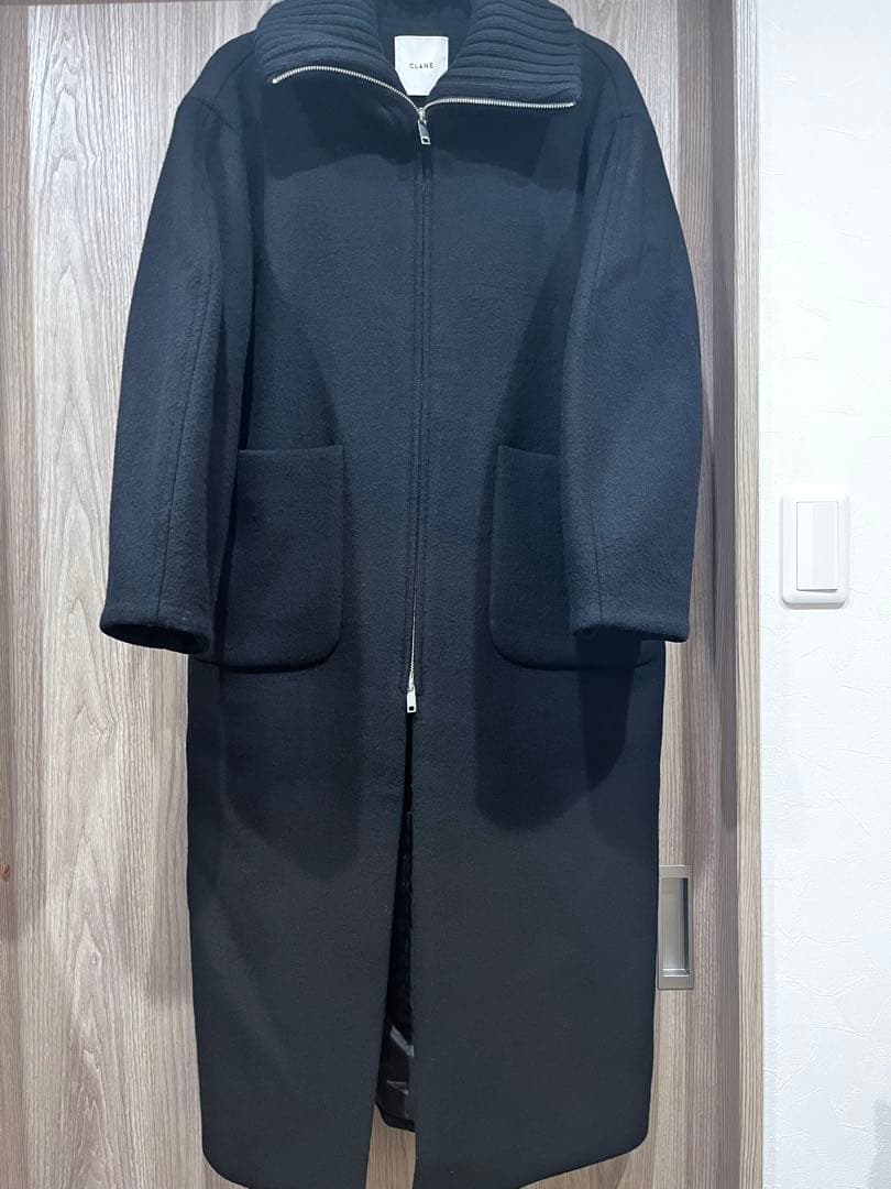 CLANE RIB COLLAR WOOL LONG COAT ブラック