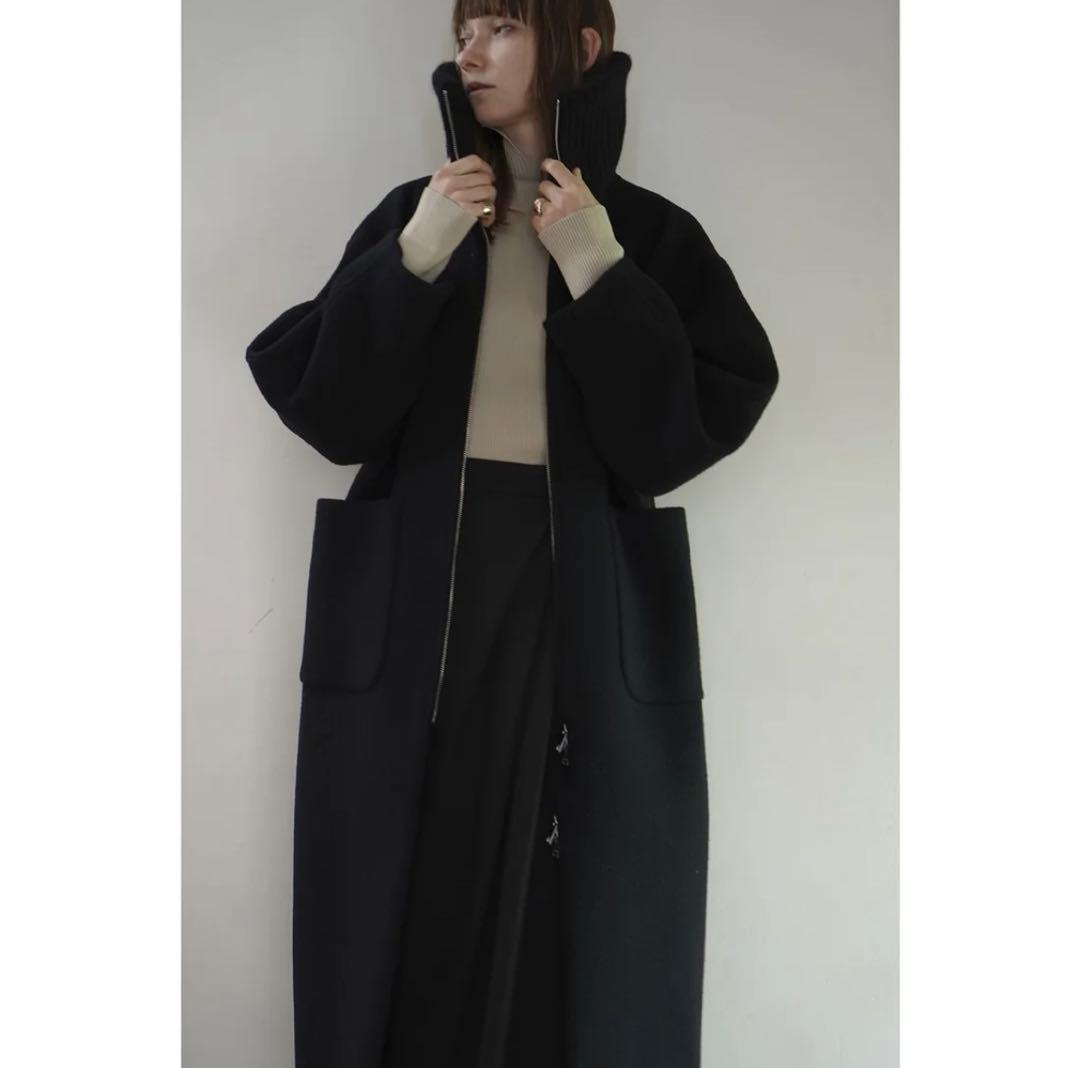 CLANE RIB COLLAR WOOL LONG COAT ブラック