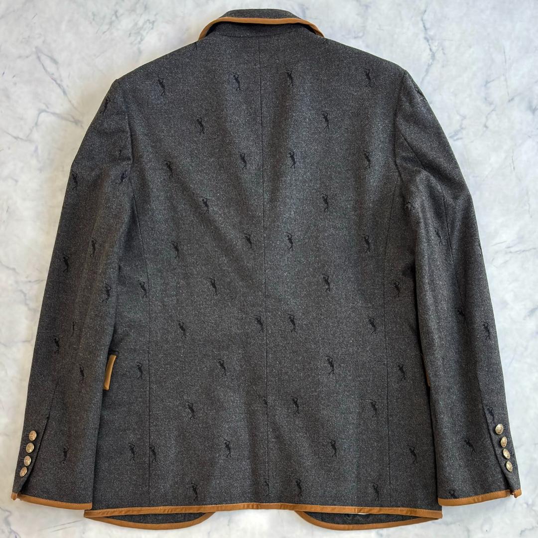 マークアンドロナ ジャケット 刺繡ロゴ パイピング 金ボタン グレー tw5