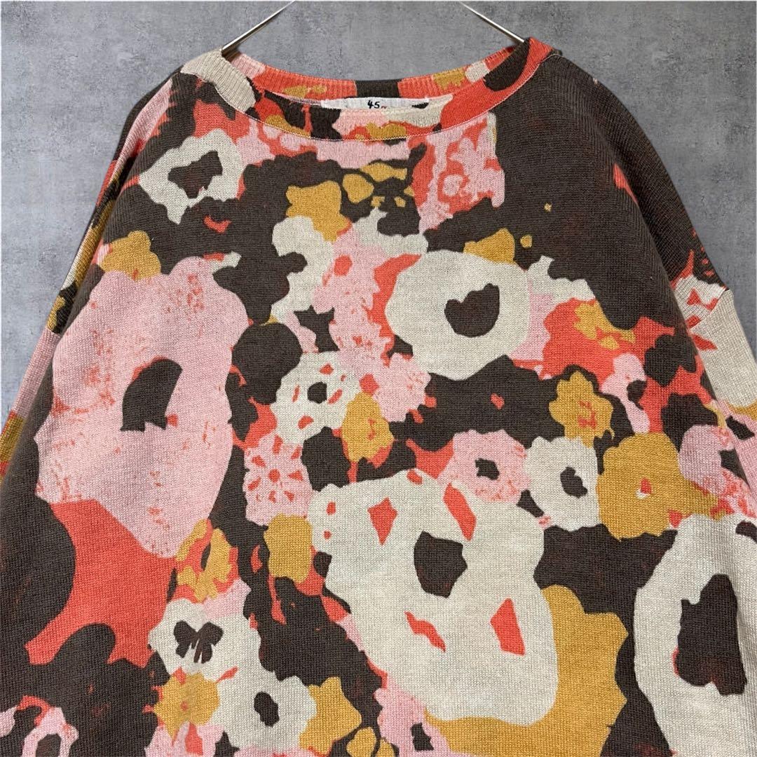 45R カモフラ 花柄 総柄 ニット チュニック丈 ワンピース ウール