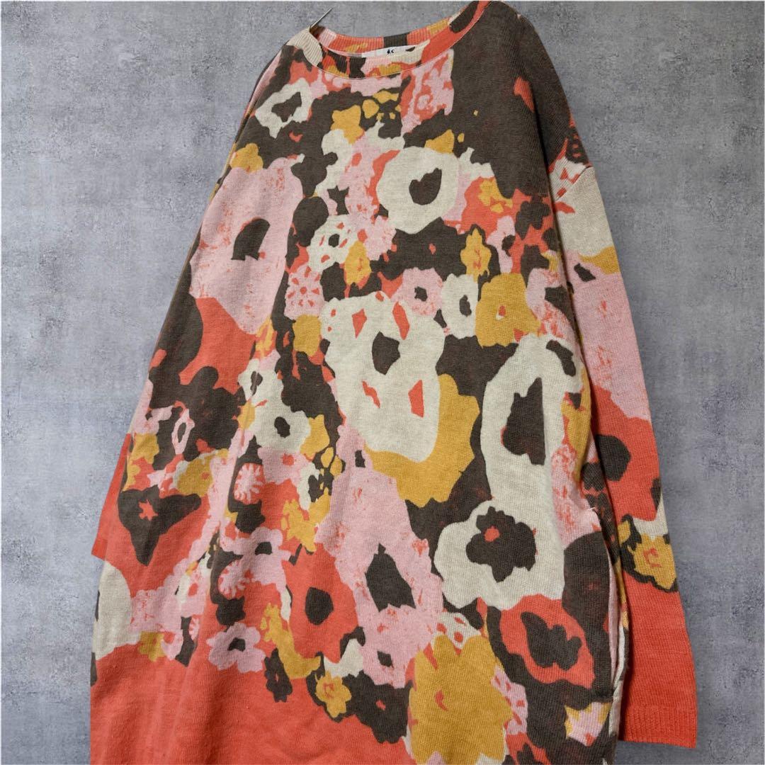 45R カモフラ 花柄 総柄 ニット チュニック丈 ワンピース ウール