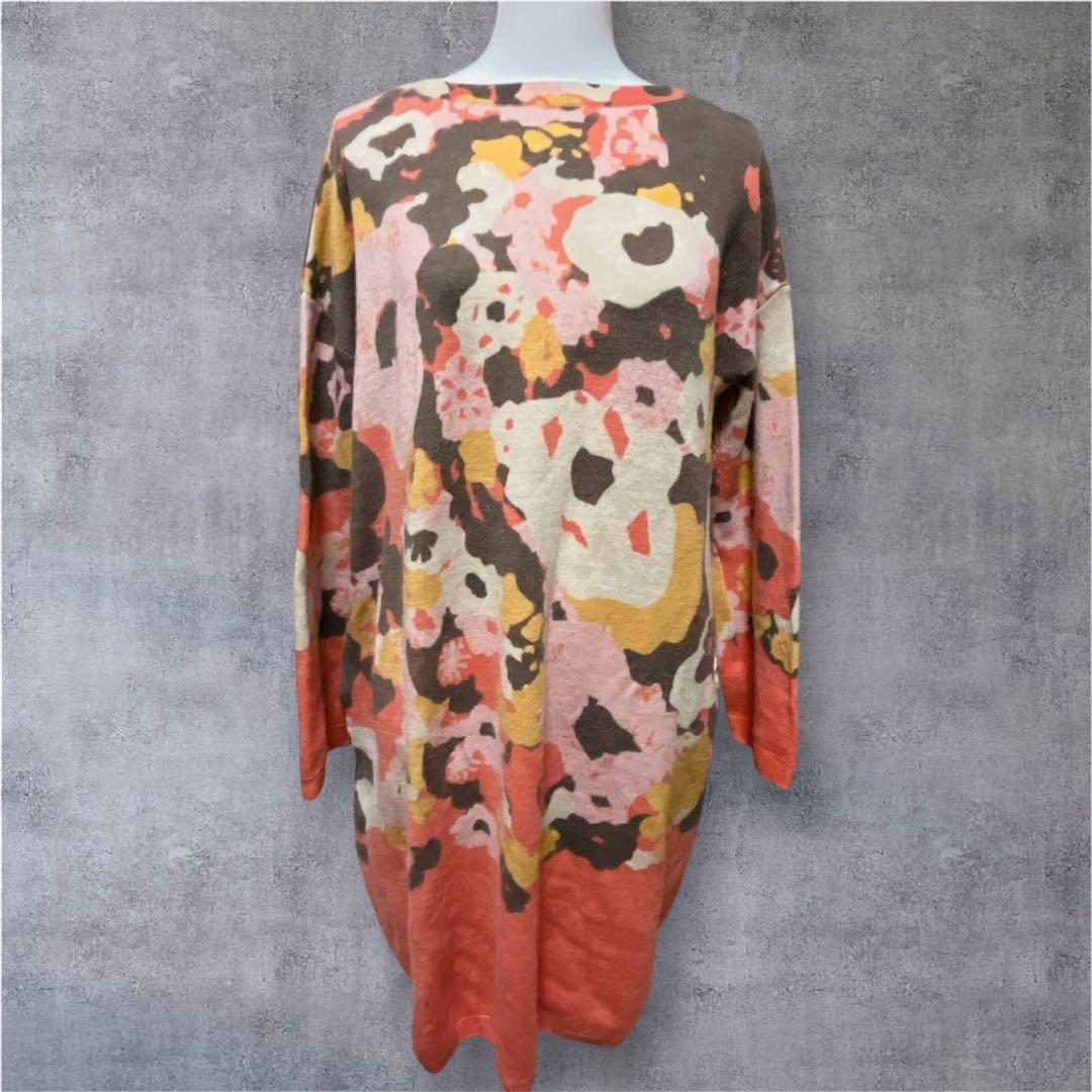 45R カモフラ 花柄 総柄 ニット チュニック丈 ワンピース ウール