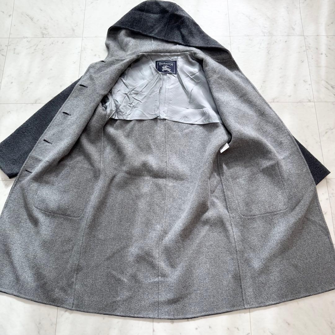 【美品】BURBERRY バーバリー リバーコート ロング フード グレー