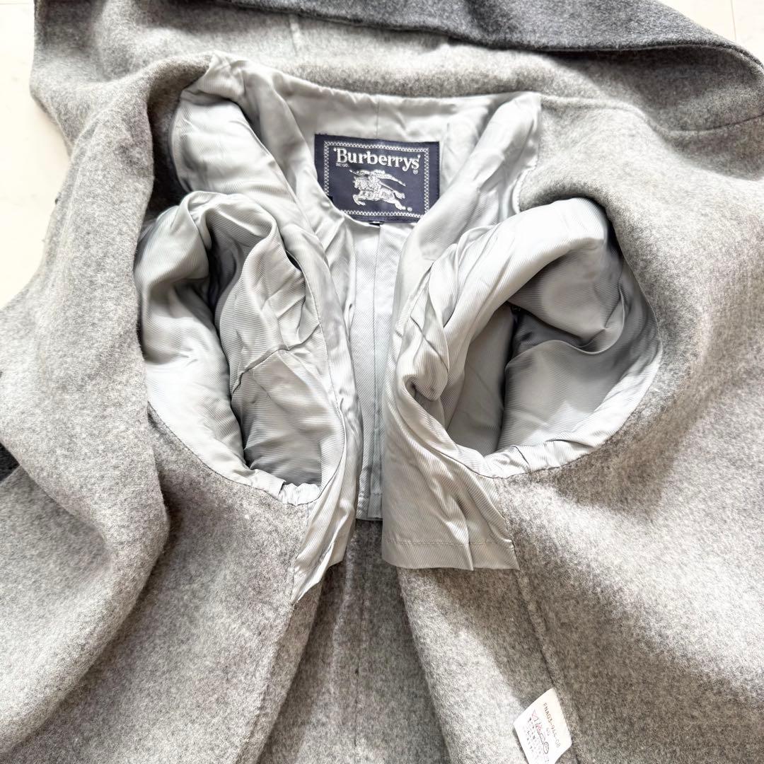 【美品】BURBERRY バーバリー リバーコート ロング フード グレー